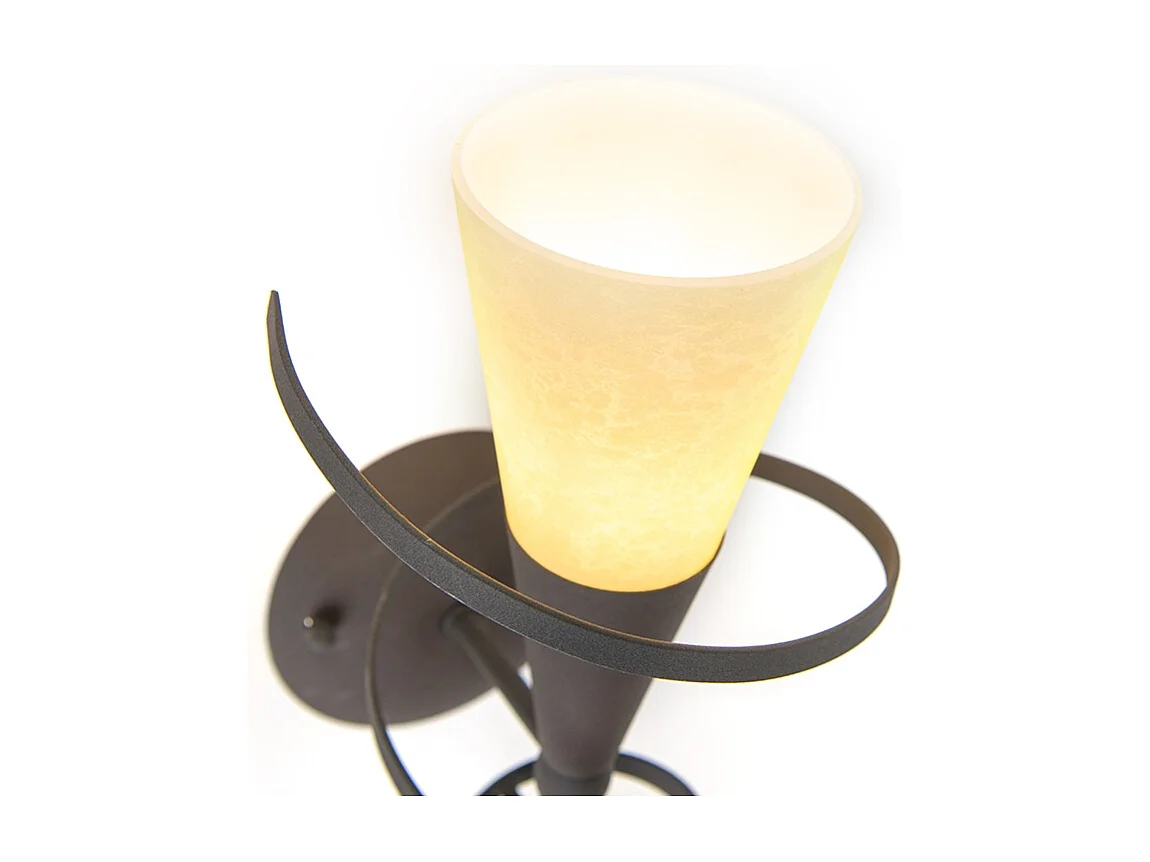 Applique murale rustique brun rouille avec verre crème - Castle