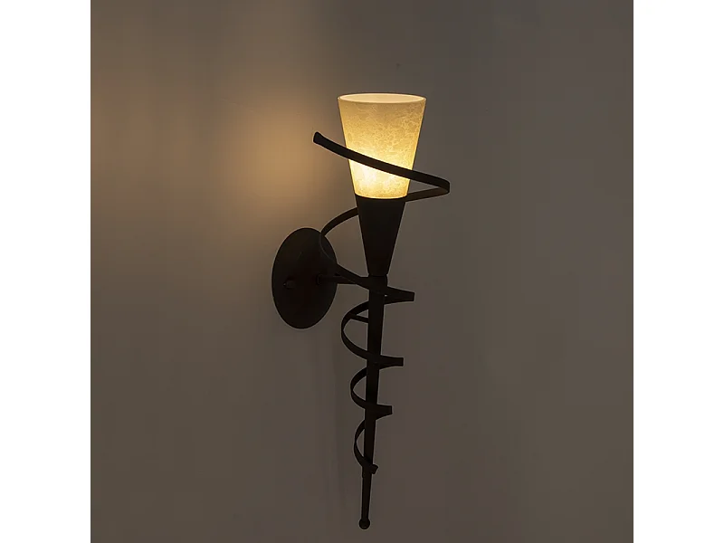 Applique murale rustique brun rouille avec verre crème - Castle