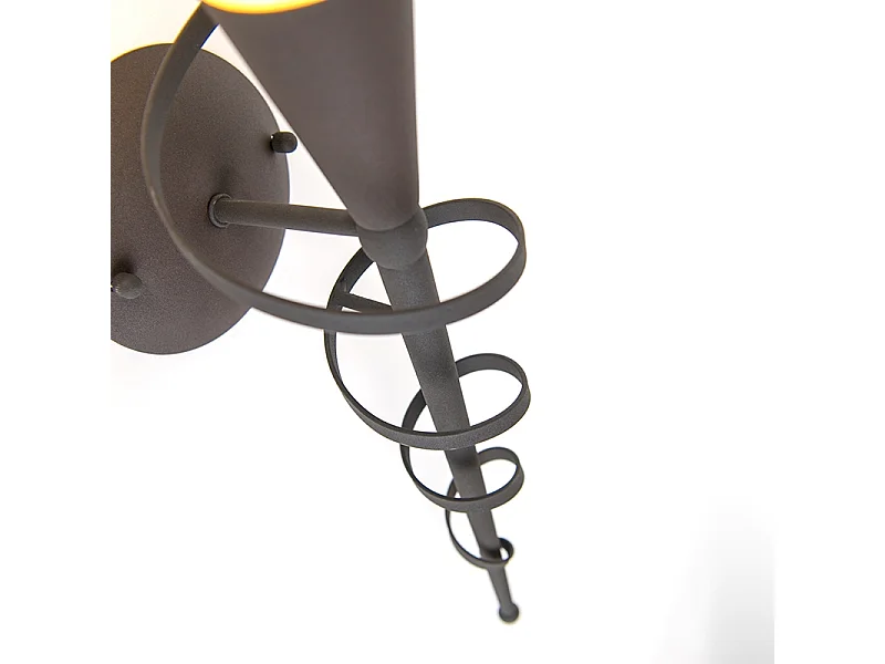 Applique murale rustique brun rouille avec verre crème - Castle