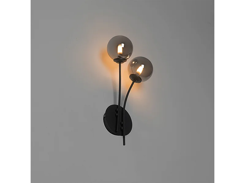 Applique moderne noire 2 lumières avec verre fumé - Athènes
