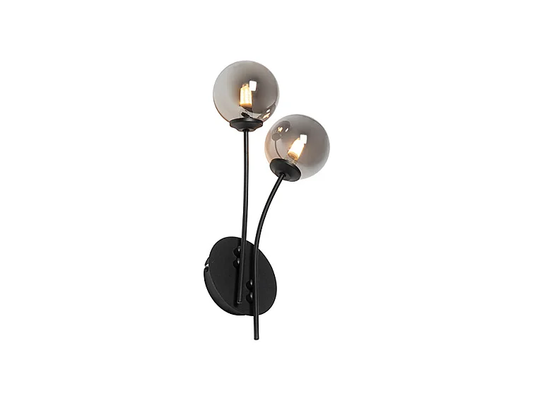Applique moderne noire 2 lumières avec verre fumé - Athènes