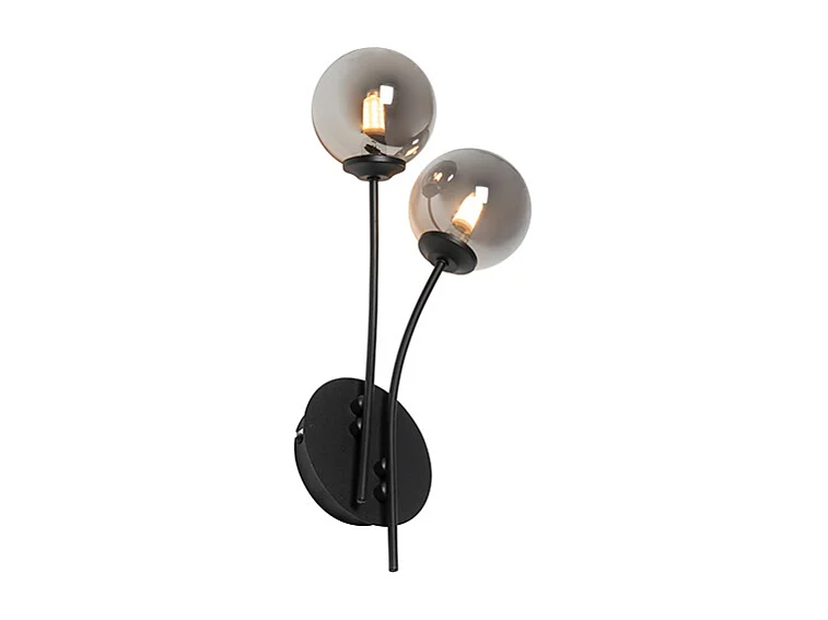 Applique murale moderne noire 2 lumières avec verre fumé - Athènes