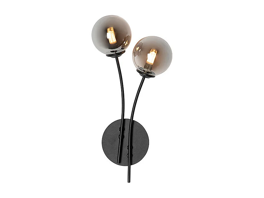 Applique murale moderne noire 2 lumières avec verre fumé - Athènes
