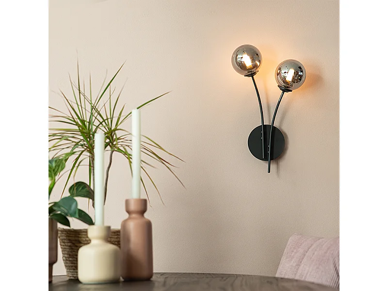 Applique murale moderne noire 2 lumières avec verre fumé - Athènes