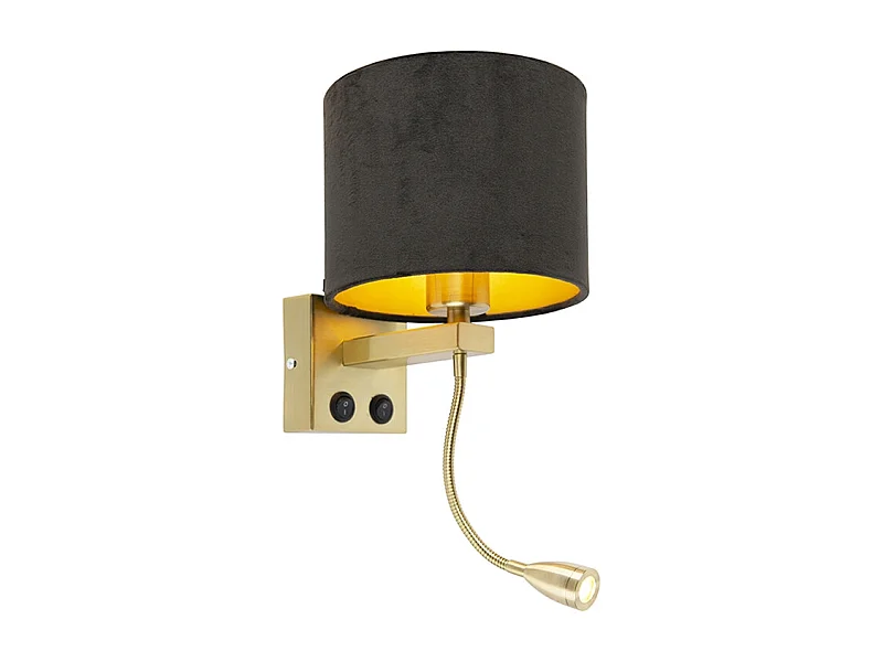 Applique moderne or / laiton avec abat-jour velours noir - Brescia