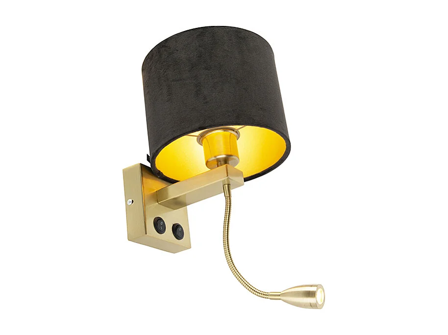 Applique moderne or / laiton avec abat-jour velours noir - Brescia