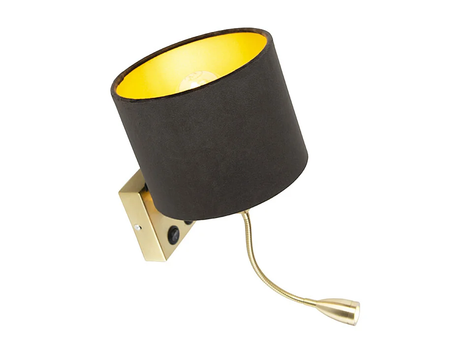 Applique moderne or / laiton avec abat-jour velours noir - Brescia
