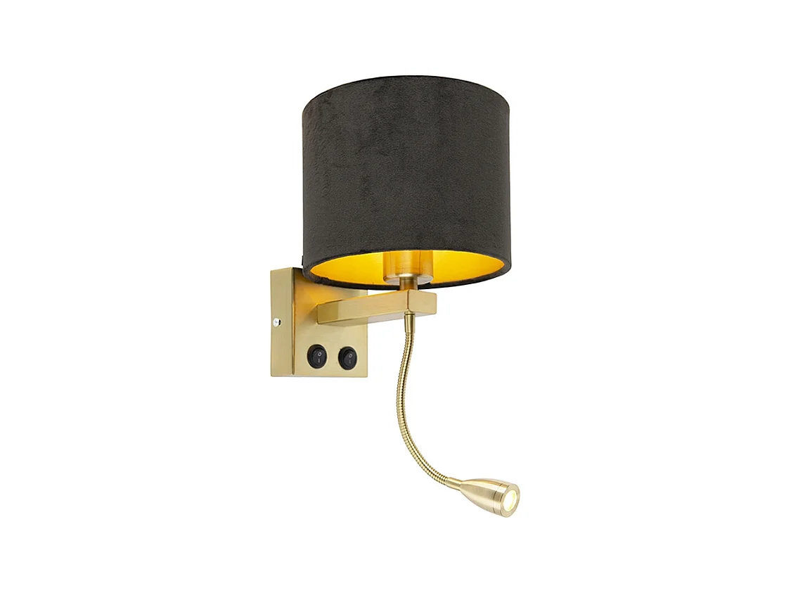 Applique moderne or / laiton avec abat-jour velours noir - Brescia