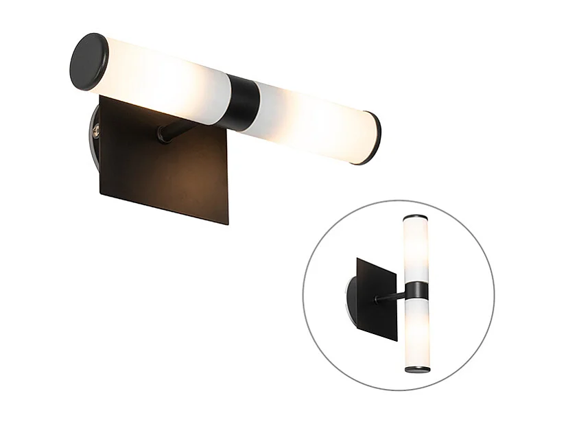 Applique murale de salle de bain moderne noire IP44 2 lumières - Bath