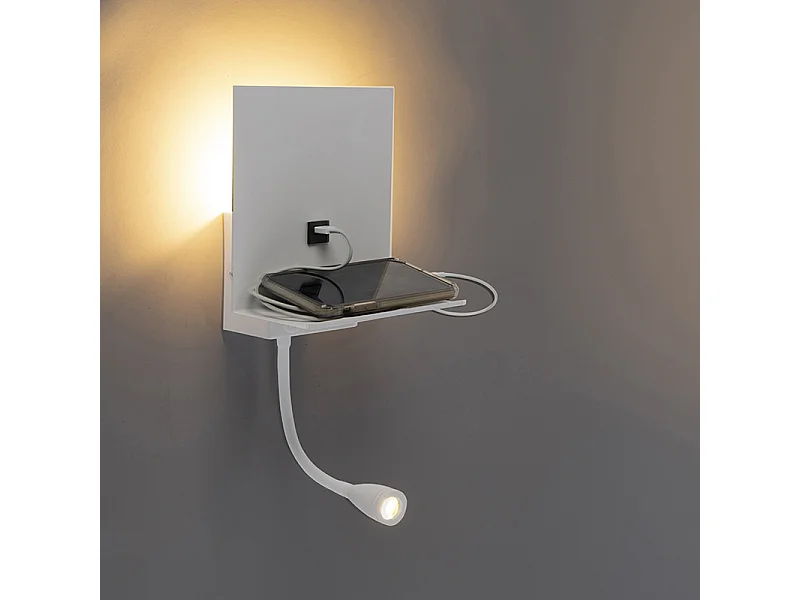Applique moderne blanche avec USB et bras flexible - Flero