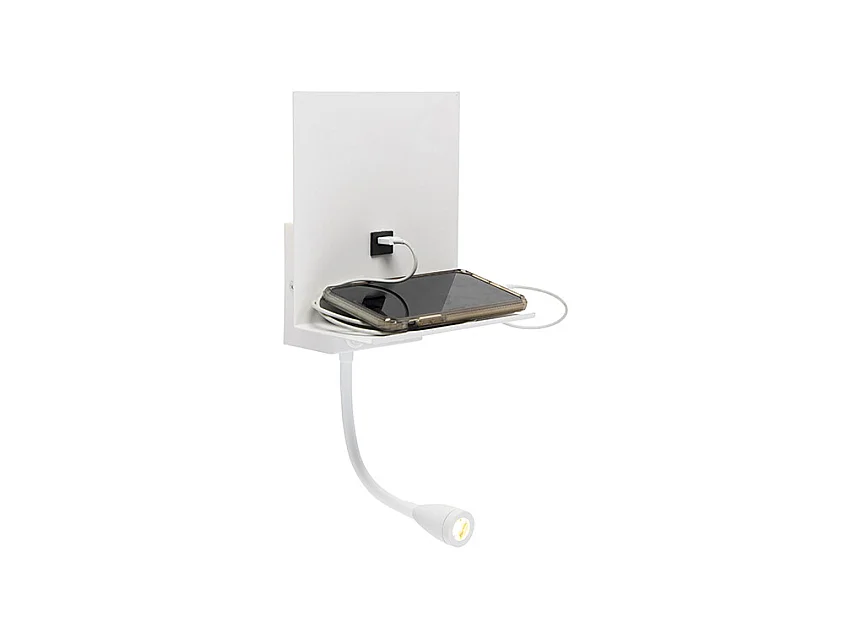 Applique moderne blanche avec USB et bras flexible - Flero
