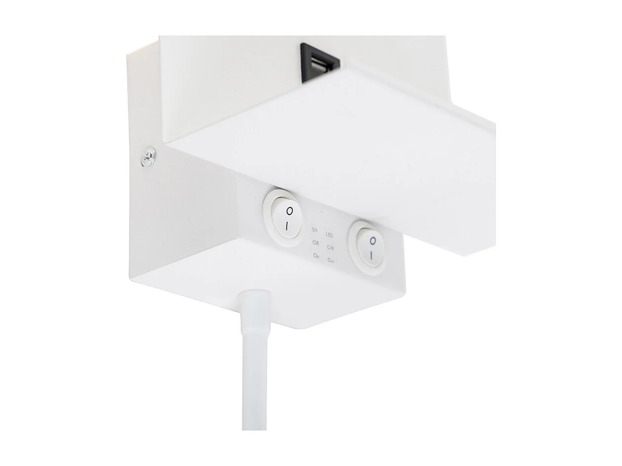 Applique murale moderne blanche avec USB et bras flexible - Flero