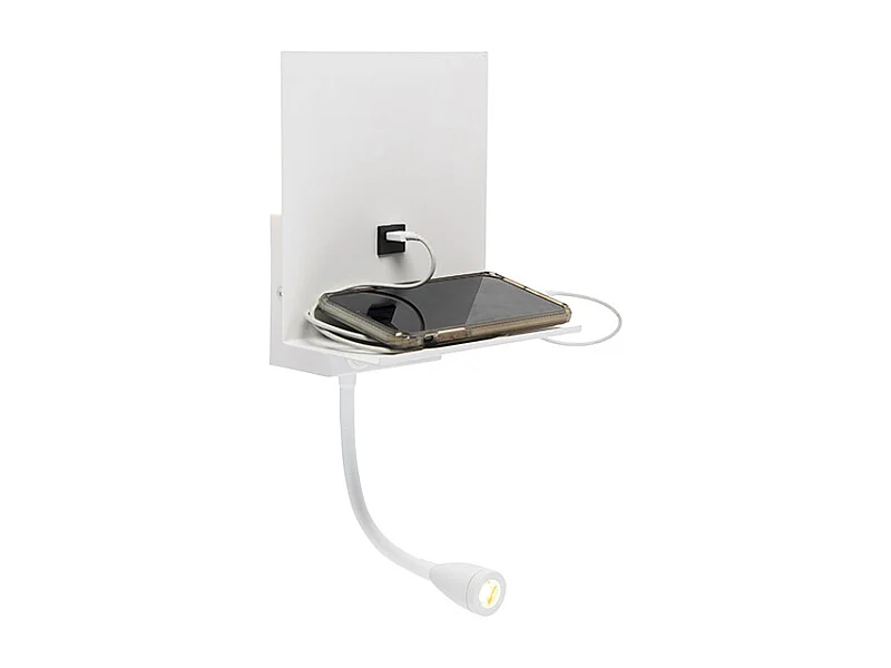 Applique murale moderne blanche avec USB et bras flexible - Flero
