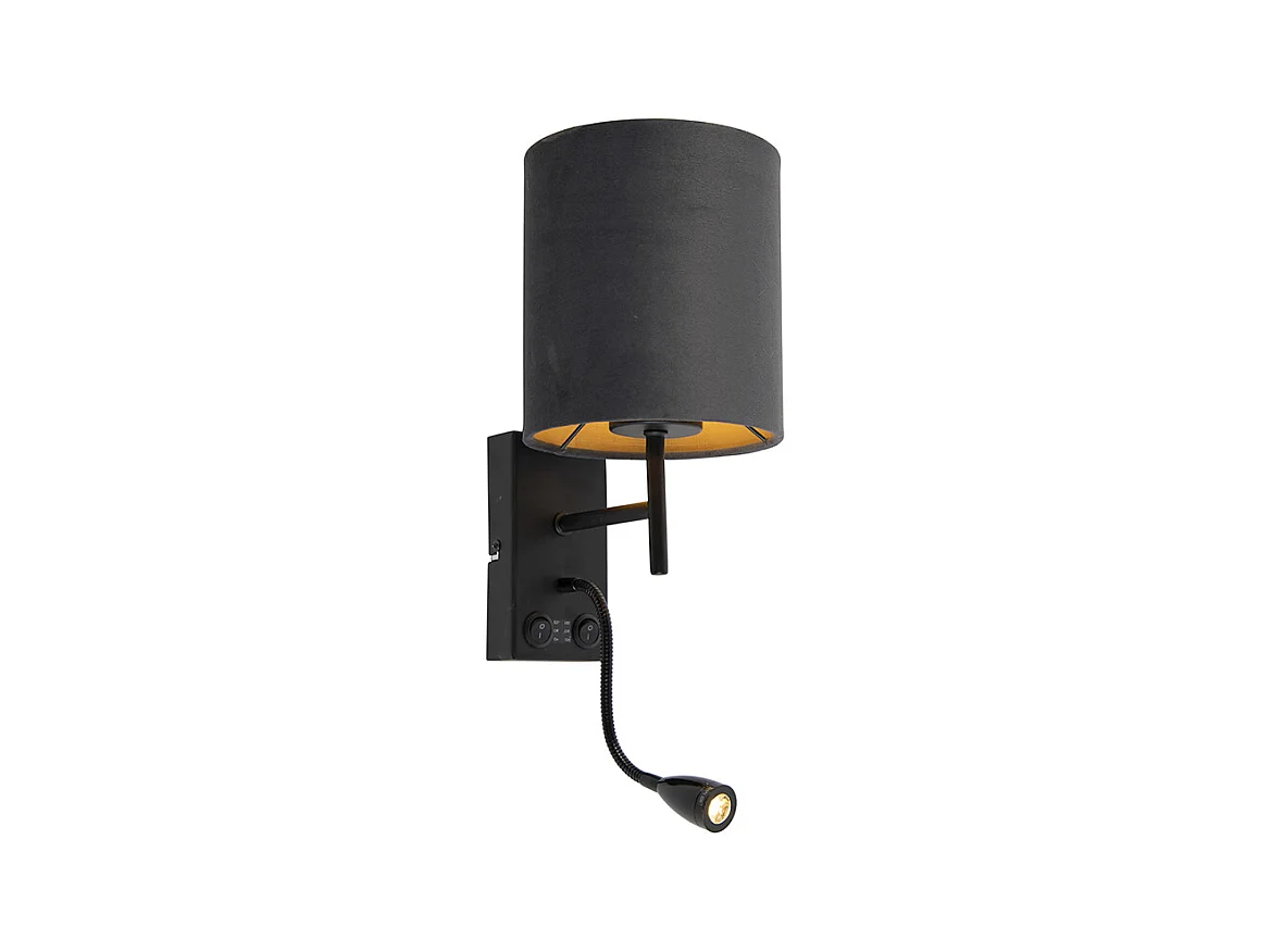 Applique Art Déco noir avec abat-jour velours gris foncé - Stacca