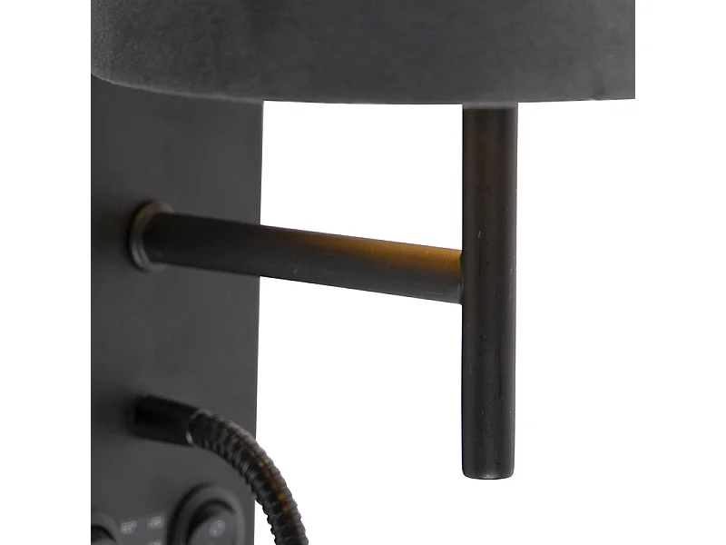 Applique murale Art déco noire avec abat-jour en velours gris foncé - Stacca