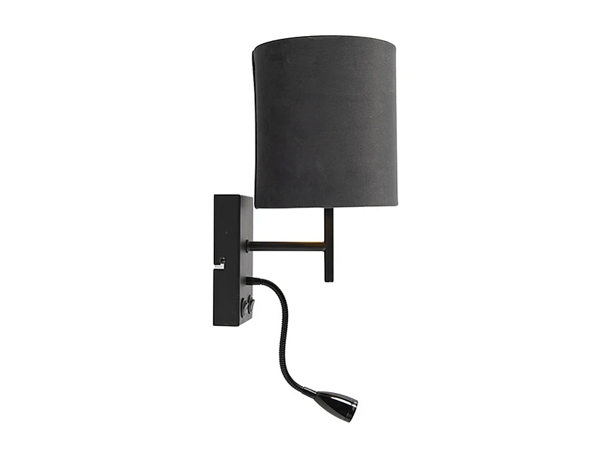 Applique murale Art déco noire avec abat-jour en velours gris foncé - Stacca