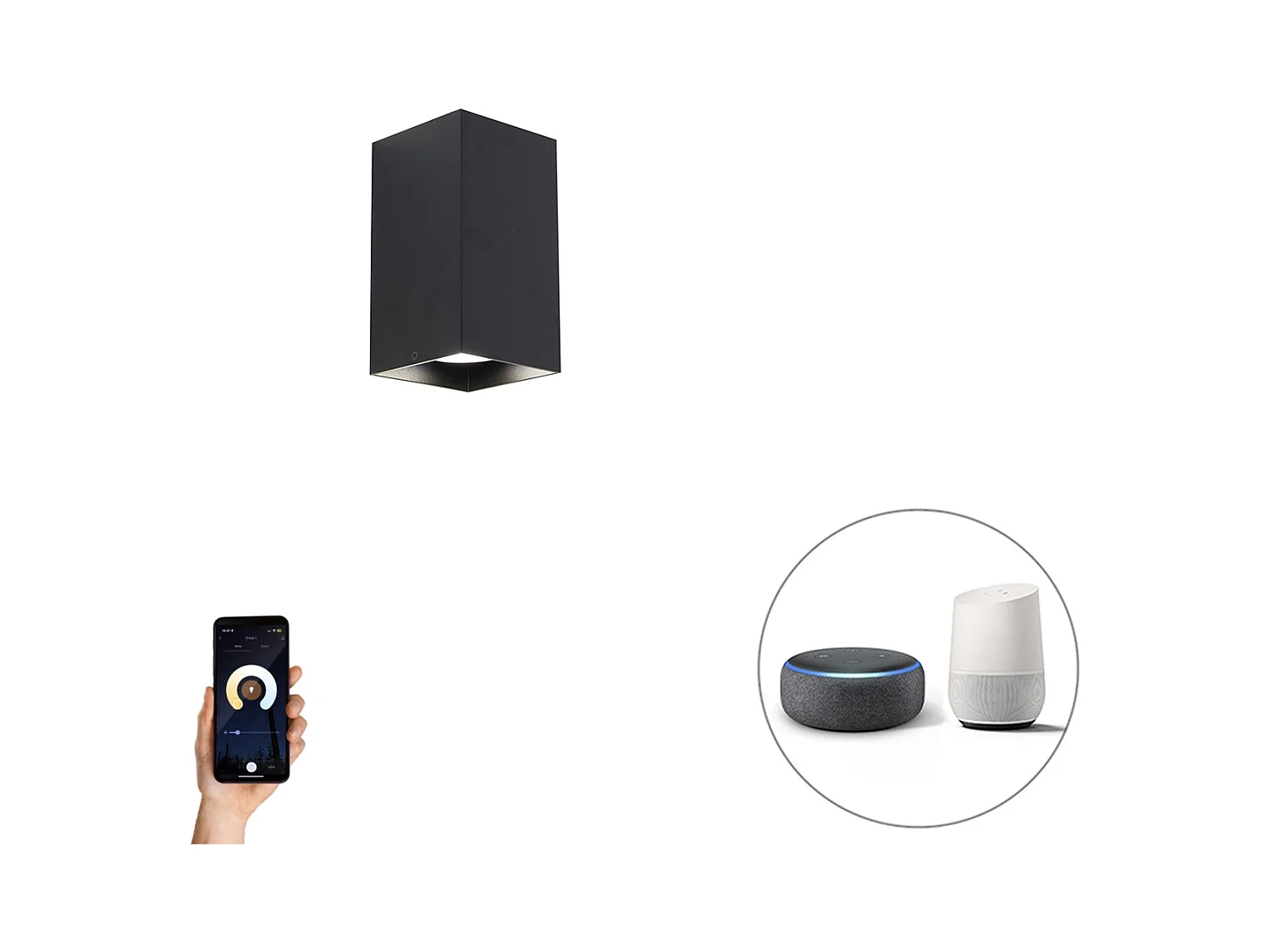 Applique carrée intelligente noire avec Wifi GU10 - Sabbir