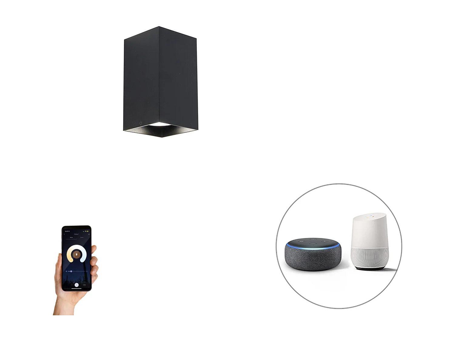 Applique murale carrée intelligente noire avec Wifi GU10 - Sabbir