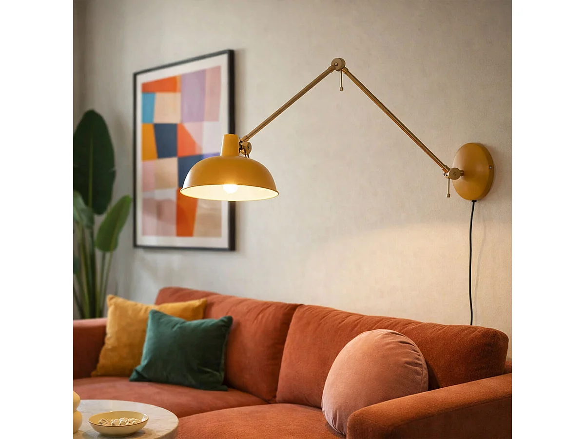 Applique murale rétro jaune avec bronze - Milou