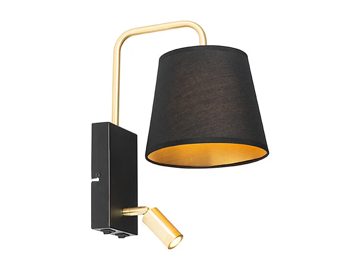 Applique moderne noire et dorée avec liseuse - Renier