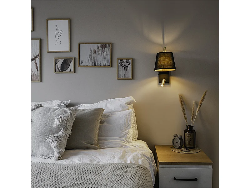 Applique murale moderne noire et dorée avec liseuse - Renier