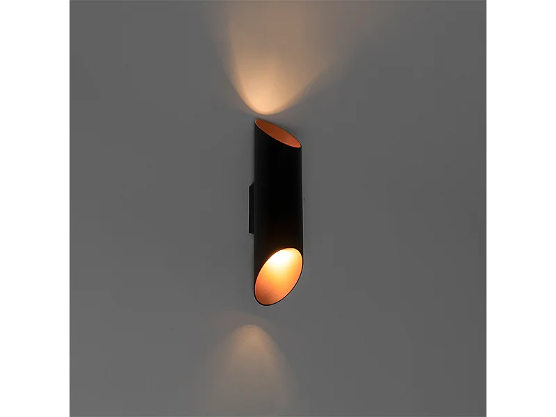 Applique murale moderne noire avec intérieur doré 9,6 cm - Organo