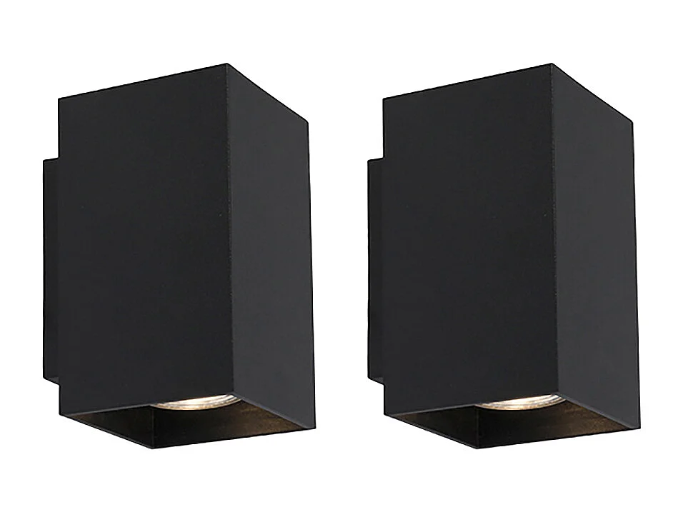 Lot de 2 appliques murales modernes noires carrées 2 lumières - Sandy