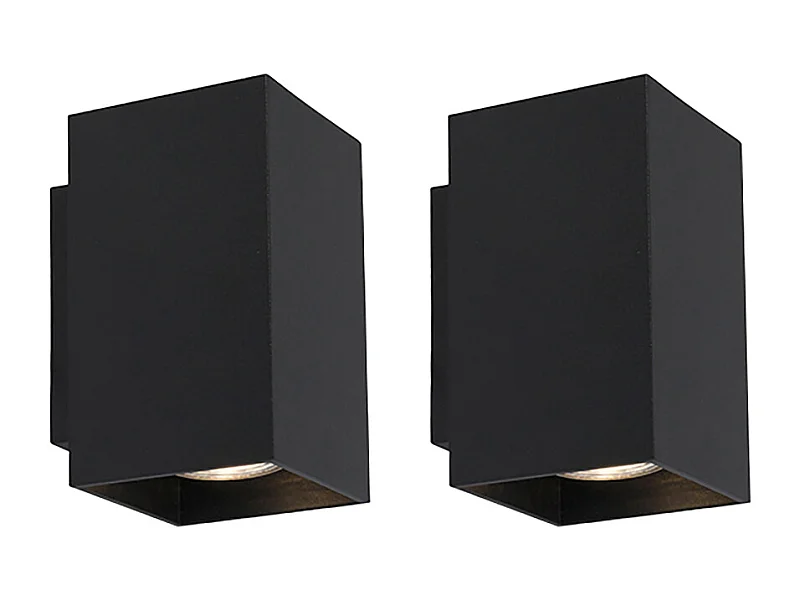 Lot de 2 appliques murales modernes noires carrées 2 lumières - Sandy