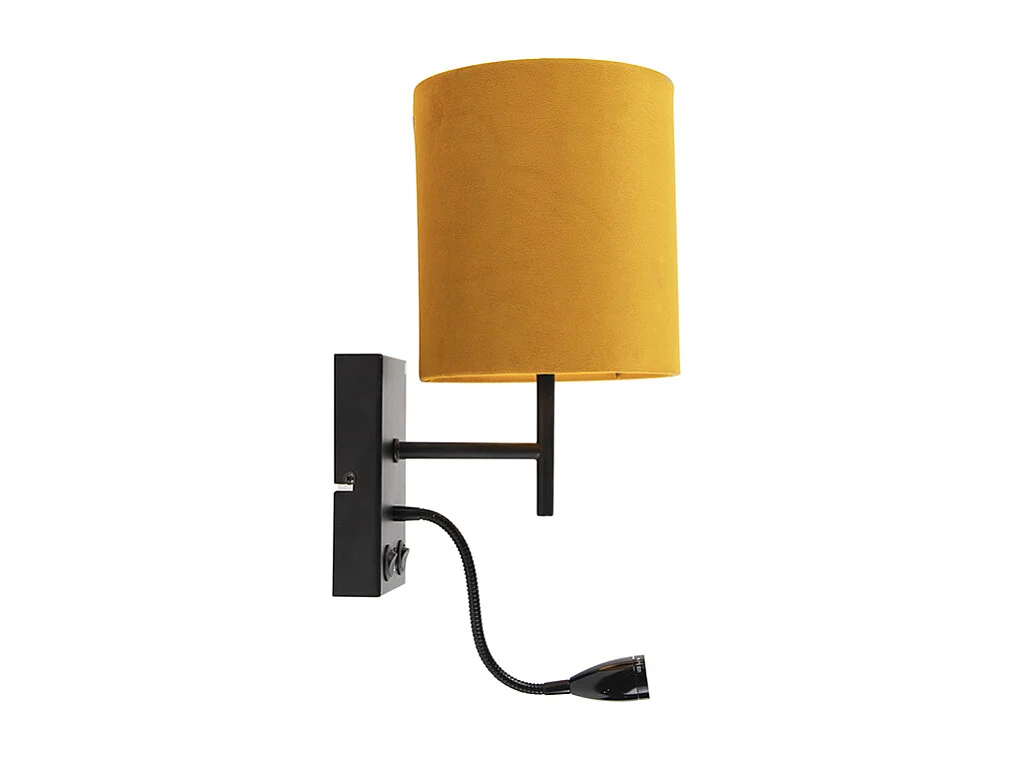 Applique murale noire avec abat-jour en velours jaune - Stacca