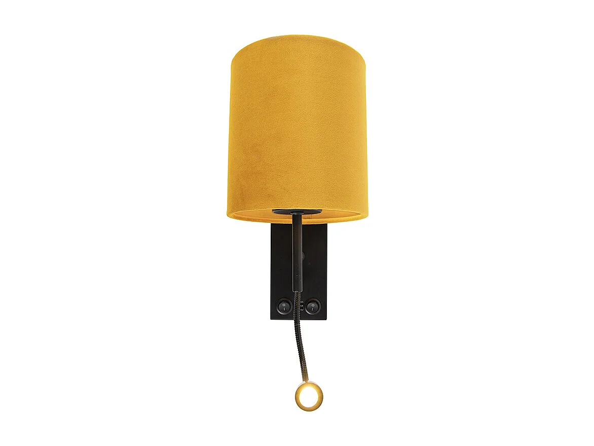 Applique murale noire avec abat-jour en velours jaune - Stacca