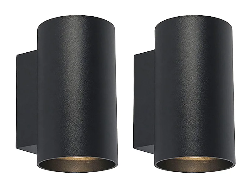 Lot de 2 appliques murales modernes rondes noires 2 lumières - Sandy