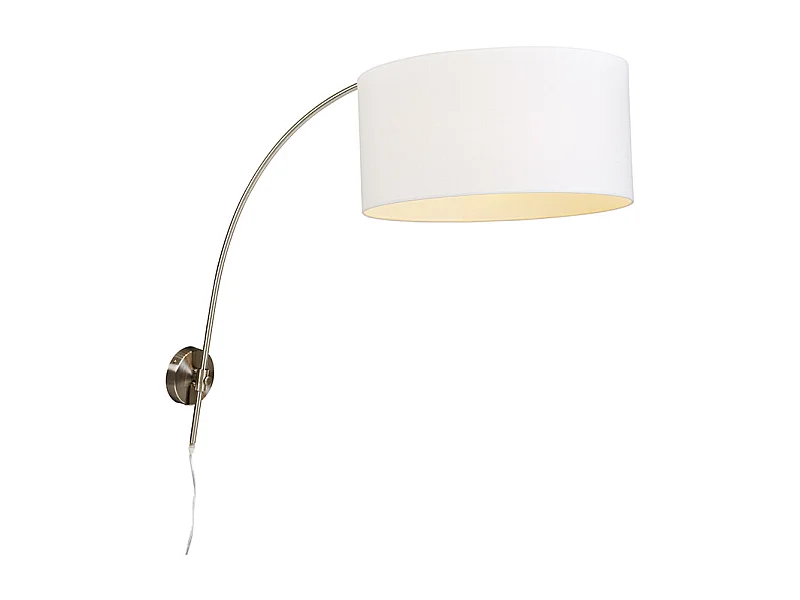 Lampe murale à arc moderne en acier avec abat-jour blanc 50/50/25 réglable
