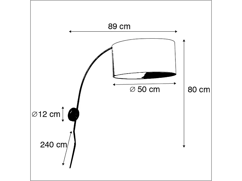 Lampe murale à arc moderne en acier avec abat-jour blanc 50/50/25 réglable