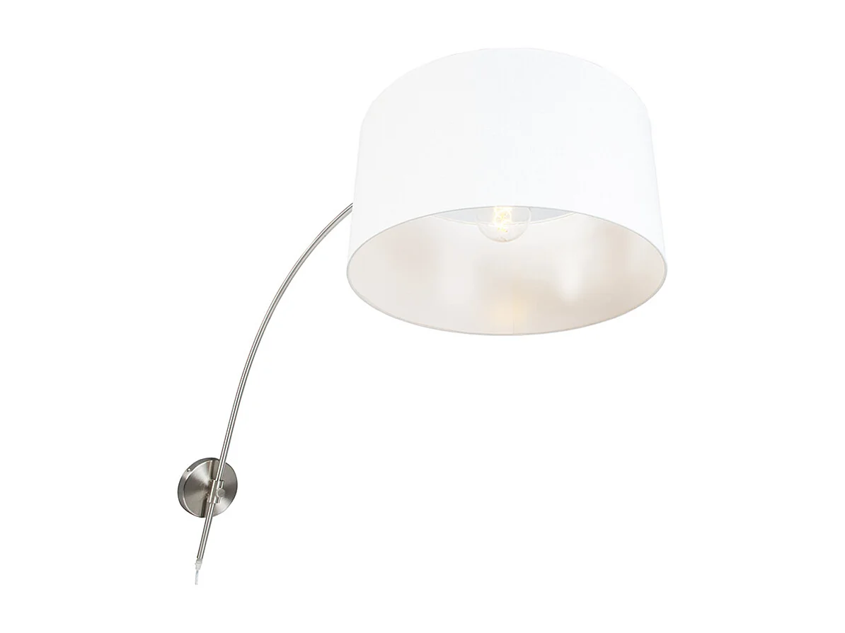 Lampe murale à arc moderne en acier avec abat-jour blanc 50/50/25 réglable
