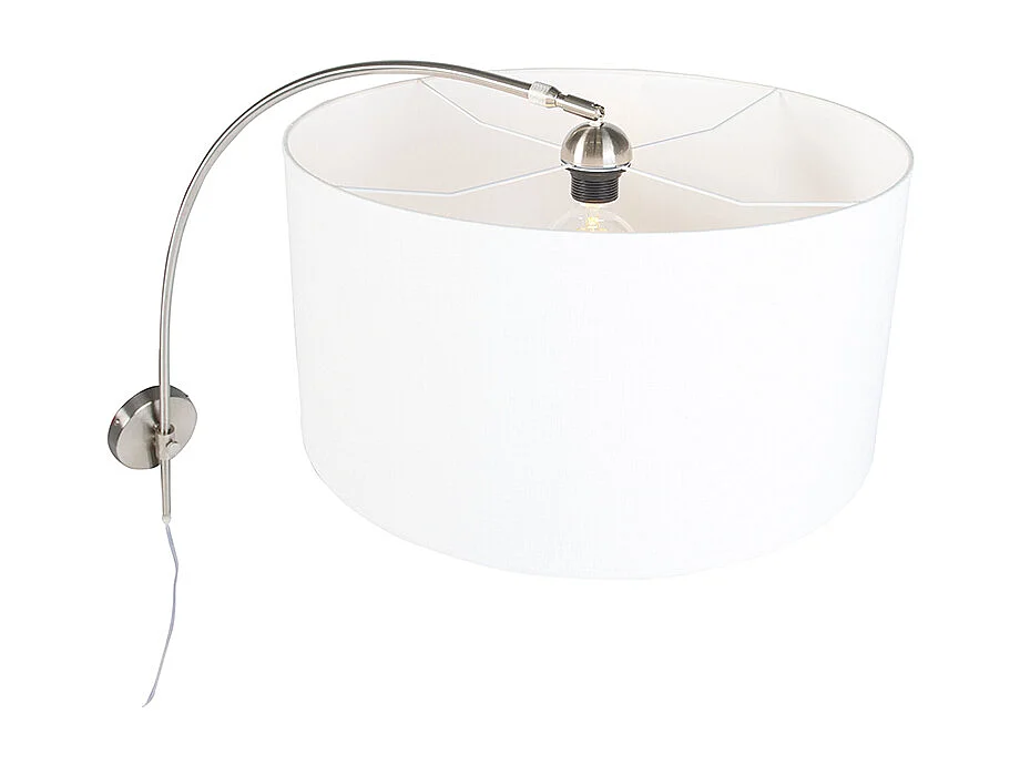 Lampe murale à arc moderne en acier avec abat-jour blanc 50/50/25 réglable