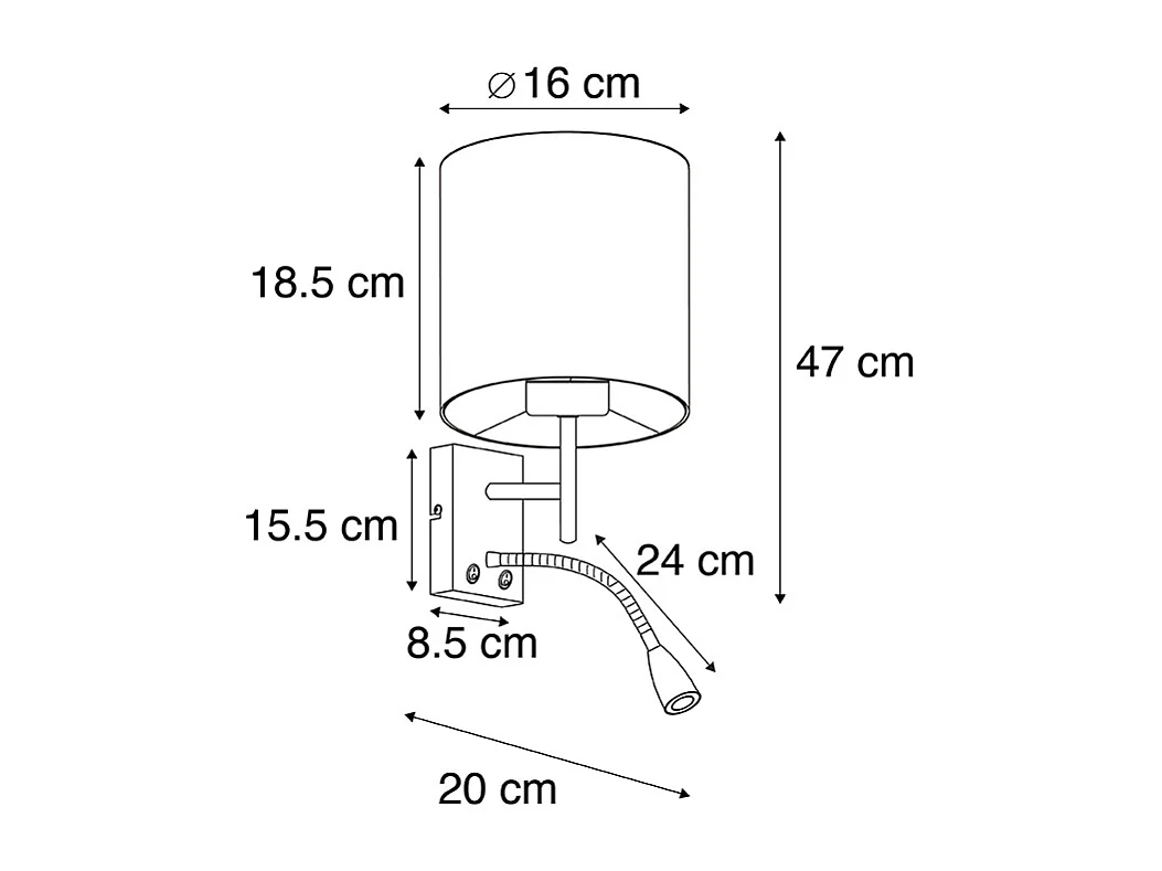 Applique Art Déco or avec abat-jour en coton noir - Stacca
