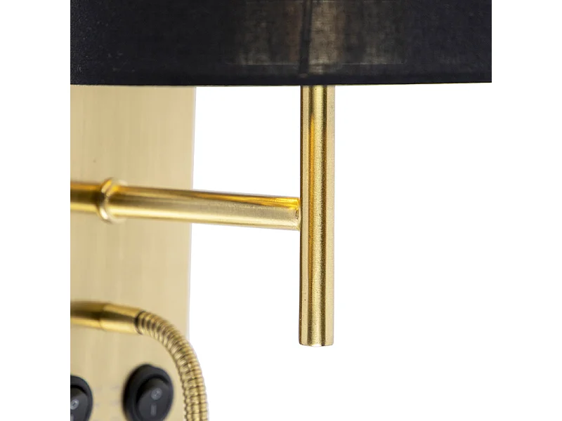 Applique murale Art déco noire avec abat-jour en coton noir - Stacca