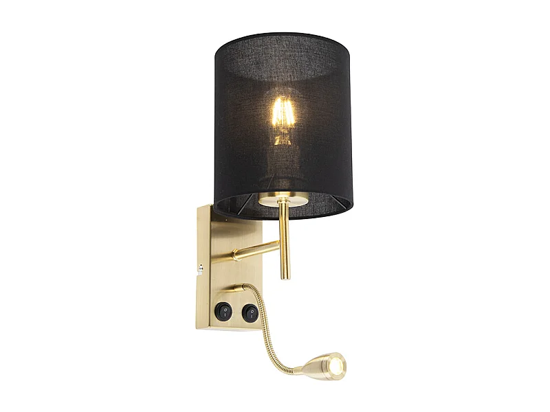 Applique murale Art déco noire avec abat-jour en coton noir - Stacca