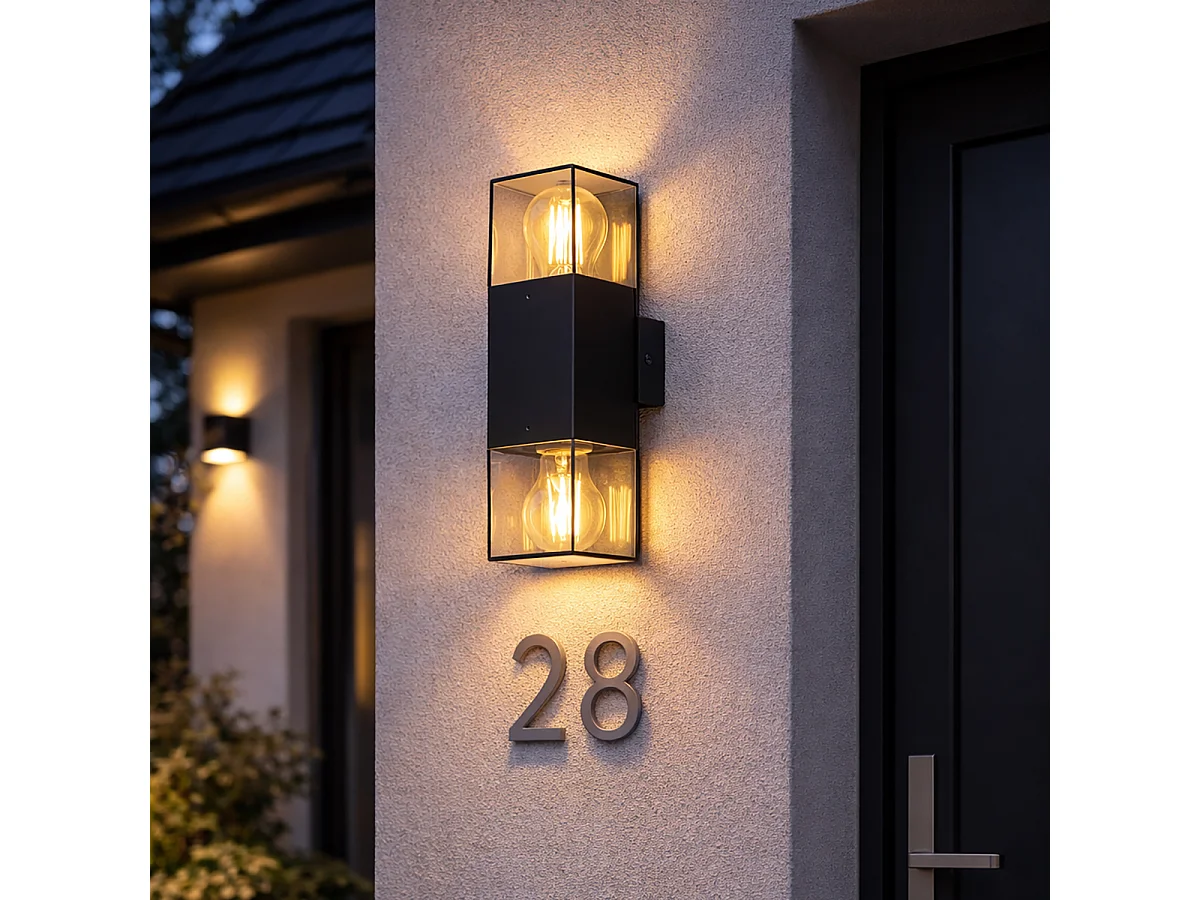 Applique murale extérieure noire avec abat-jour fumé 2 lumières IP44 - Danemark