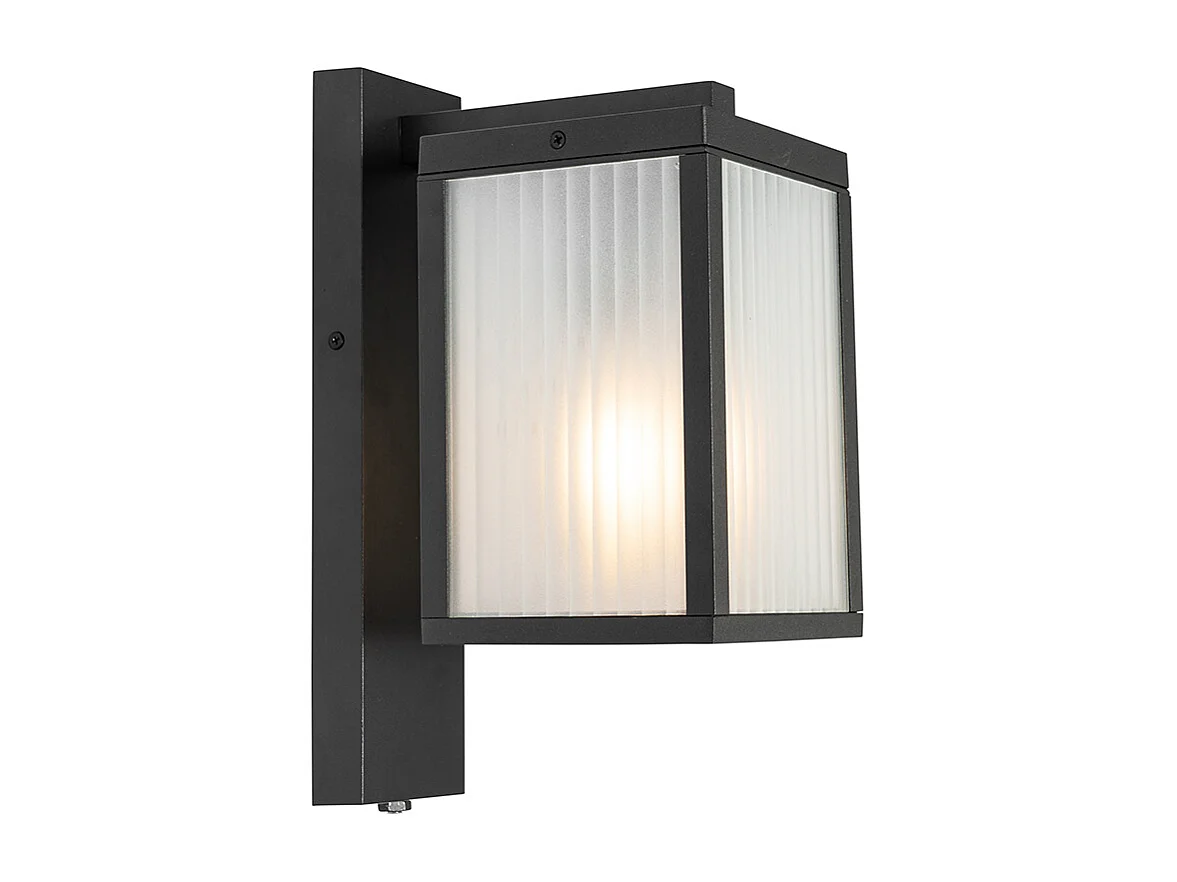 Lanterne murale d'extérieur noire avec verre nervuré et capteur lumière-obscurité - Charlois