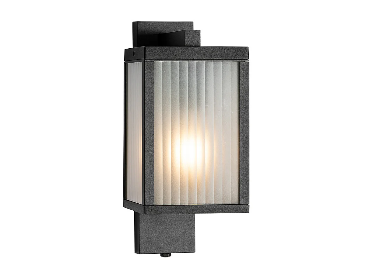 Lanterne murale d'extérieur noire avec verre nervuré et capteur lumière-obscurité - Charlois