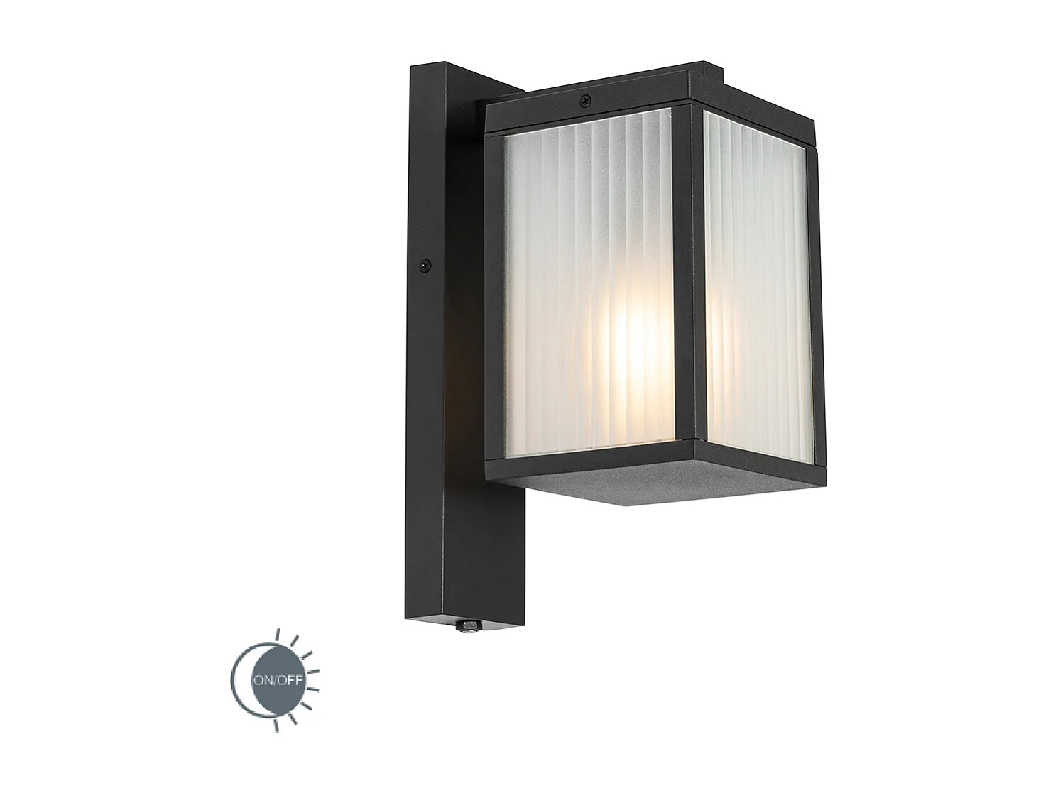 Lanterne murale d'extérieur noire avec verre nervuré et capteur crépusculaire - Charlois