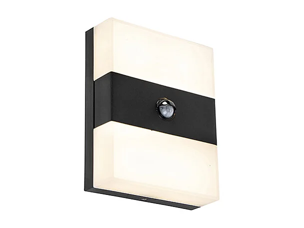Applique murale extérieure noire IP44 avec LED et détecteur de mouvement - Dualy