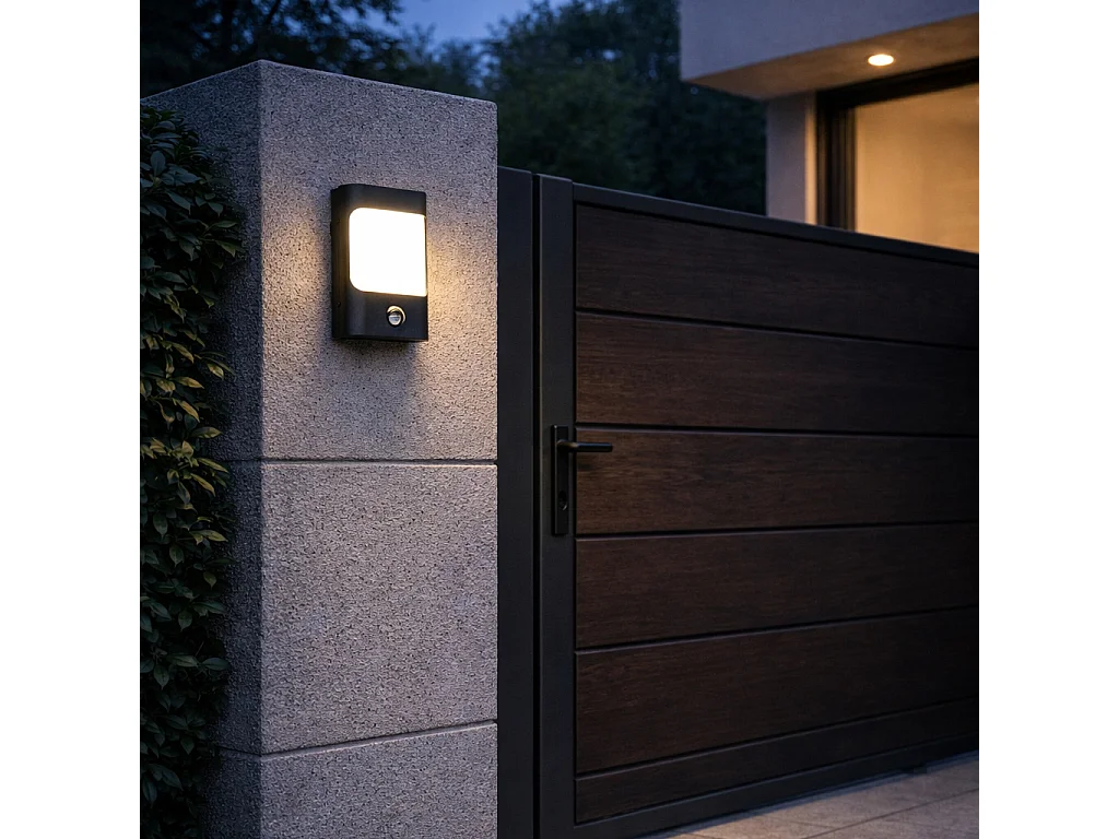 Applique murale noire avec LED IP44 et détecteur de mouvement - Khuvan