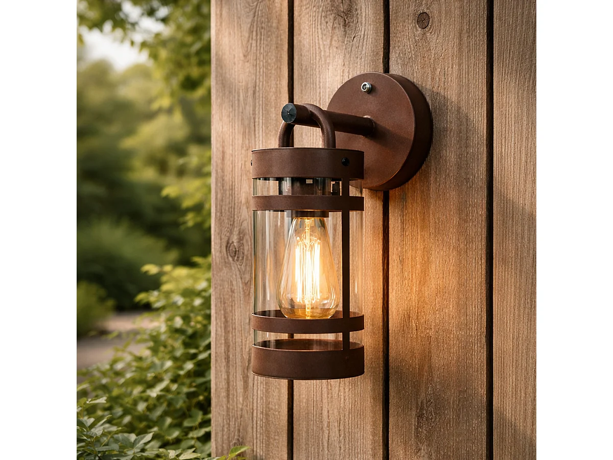 Applique murale d'extérieur brun rouille IP44 avec capteur crépusculaire - Ruben