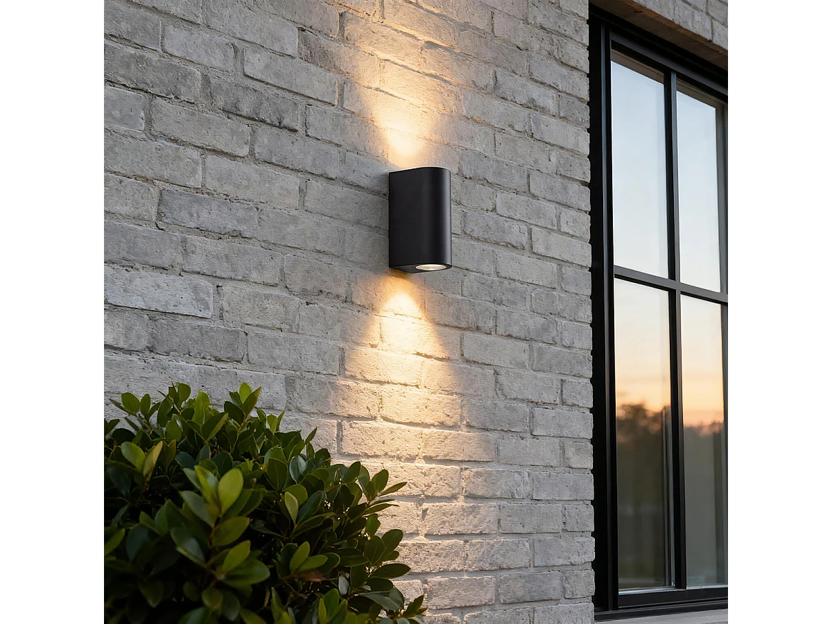 Applique murale extérieure moderne en plastique noir ovale 2 lumières - Baleno