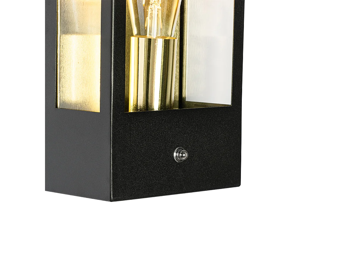 Applique d'extérieur noire avec capteur clair-foncé doré - Rotterdam
