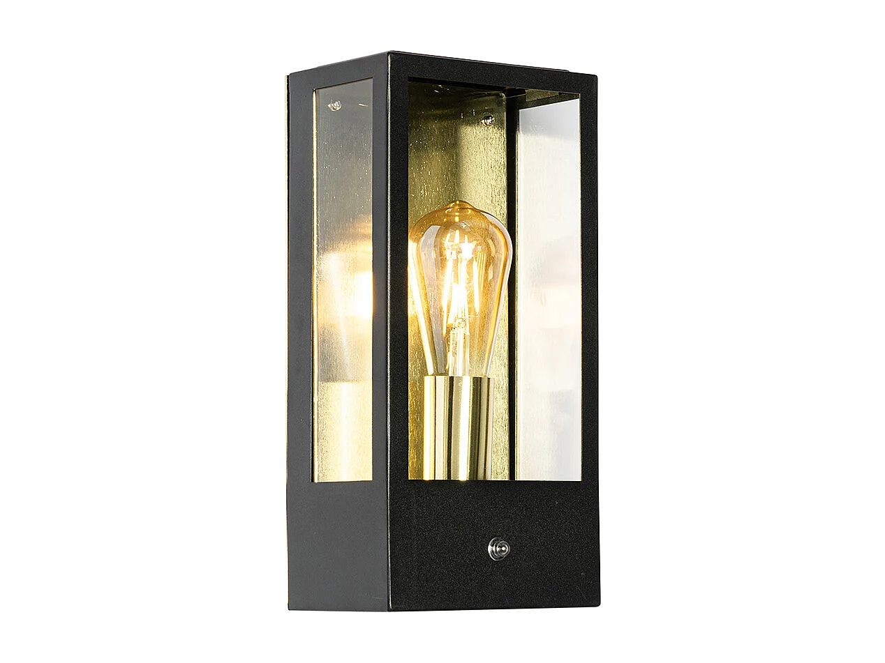 Applique murale extérieure noire avec capteur crépusculaire doré - Rotterdam