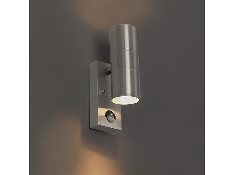 Applique murale extérieure en acier 2 lumières IP44 avec détecteur de mouvement - Duo