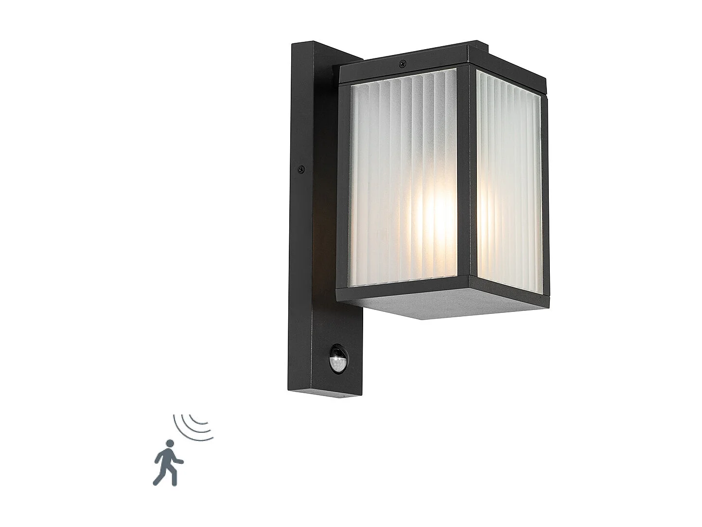 Lanterne murale d'extérieur noire avec verre nervuré et détecteur de mouvement - Charlois